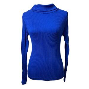Ribbed Royal Blue Long Sleeve Turtleneck Sweater  One Size